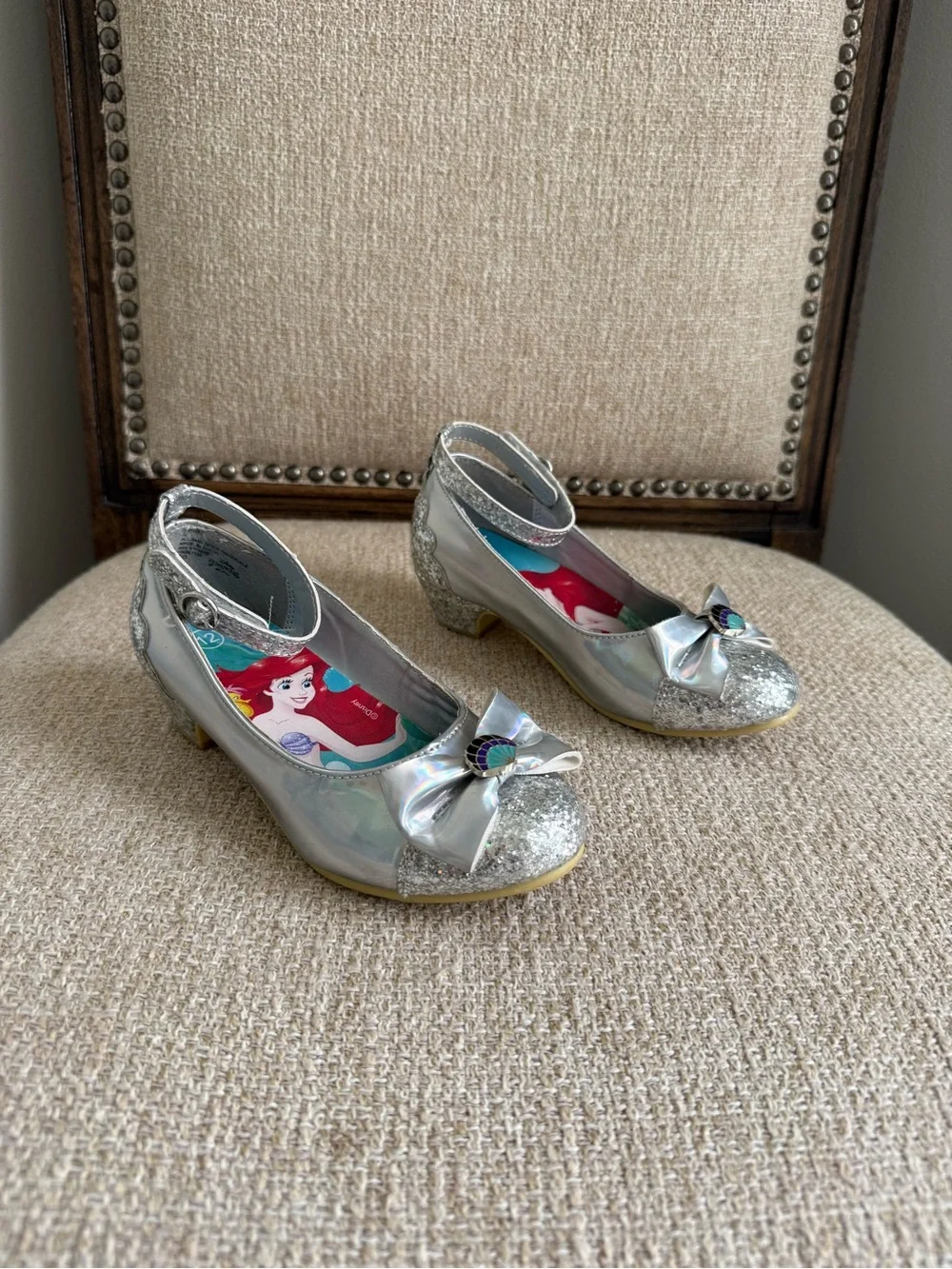 Disney Princess silver Glitter bow dress up shoes The Little Mermaid toddler 12